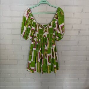 SWF Green and Pink Geometric Mini Dress